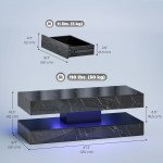 Coffee Table with Adjustable LED Lights, Center Table with 2 Drawers, Open Shelf, Remote, High Gloss Marble-Effect Black