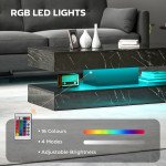 Coffee Table with Adjustable LED Lights, Center Table with 2 Drawers, Open Shelf, Remote, High Gloss Marble-Effect Black