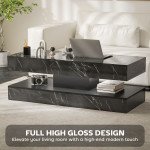 Coffee Table with Adjustable LED Lights, Center Table with 2 Drawers, Open Shelf, Remote, High Gloss Marble-Effect Black