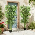 6FT Artificial Bamboo Trees Set of 2, Fake Plants with Nursery Pot for Indoor Decor