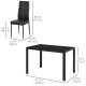 5-Piece Rectangular Glass Kitchen Table and Chairs with Metal Frame and Faux Leather Upholstery for Dining Room, Black