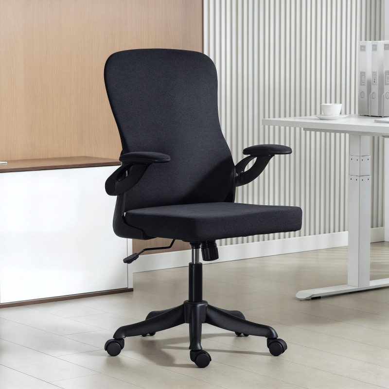 Ergonomic Office Chair, Swivel Desk Chair with Adjustable Lumbar Support and Height, Flip-up Armrests, Wheels, Black