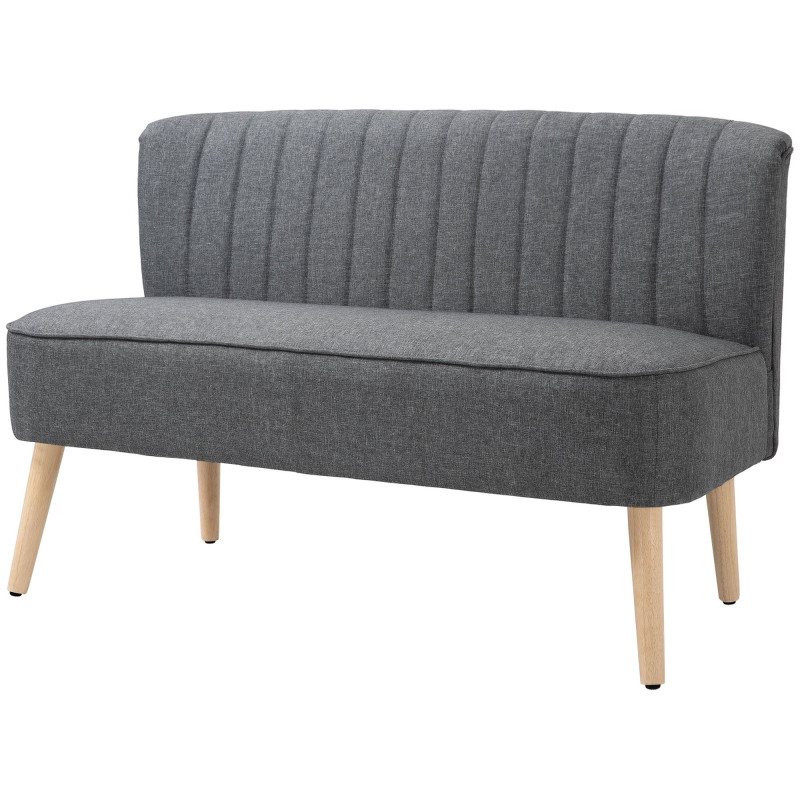 Modern 2 Seater Sofa, Upholstered Two Seater Couch with Rubber Wood Legs, Grey