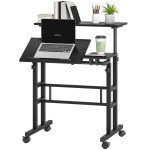 Mobile Stand Up Desk, Height & Angle Adjustable Computer Desk with Wheels for Standing or Sitting, Laptop Desk, Black