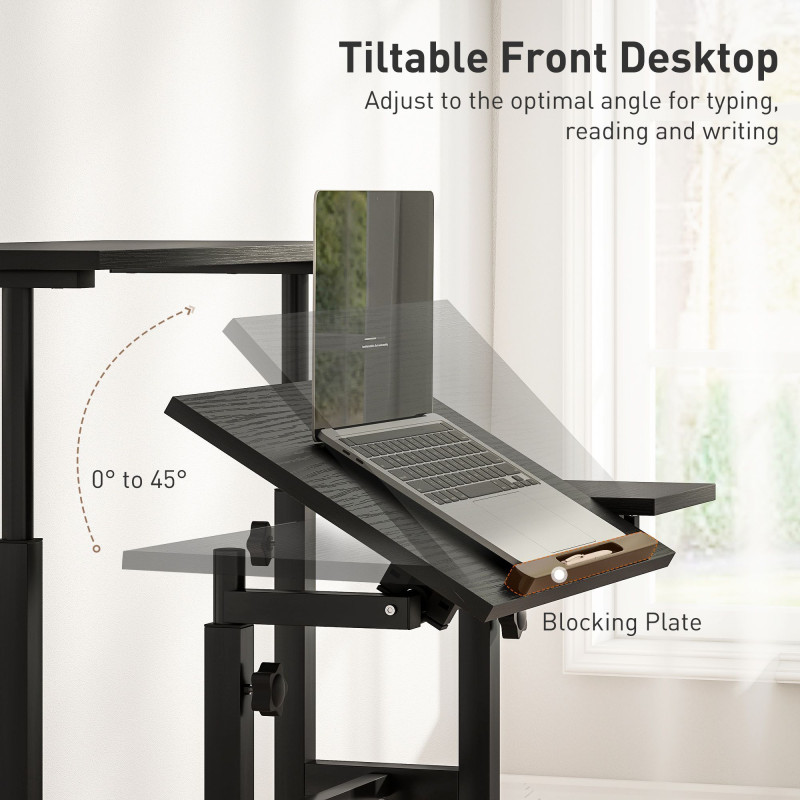 Mobile Stand Up Desk, Height & Angle Adjustable Computer Desk with Wheels for Standing or Sitting, Laptop Desk, Black