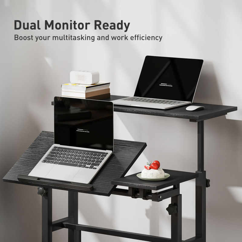 Mobile Stand Up Desk, Height & Angle Adjustable Computer Desk with Wheels for Standing or Sitting, Laptop Desk, Black