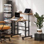 Mobile Stand Up Desk, Height & Angle Adjustable Computer Desk with Wheels for Standing or Sitting, Laptop Desk, Brown