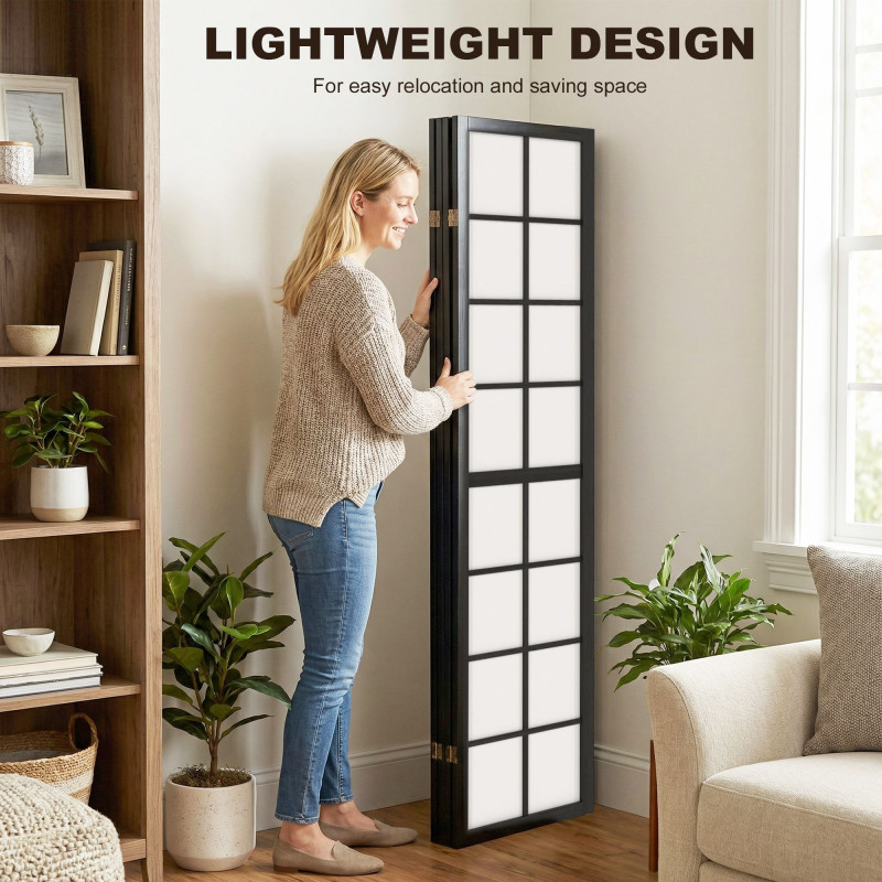 4 Panel Room Divider, 5.6 ft Folding Wall Divider Room Partition for Home Office, Bedroom, Living Room, Black