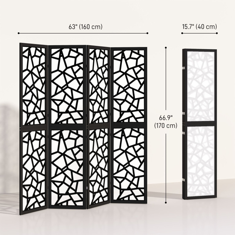 4 Panel Room Divider, 5.6 FT Lightweight Folding Privacy Screen with Geometric Pattern for Living Room, Bedroom, Black