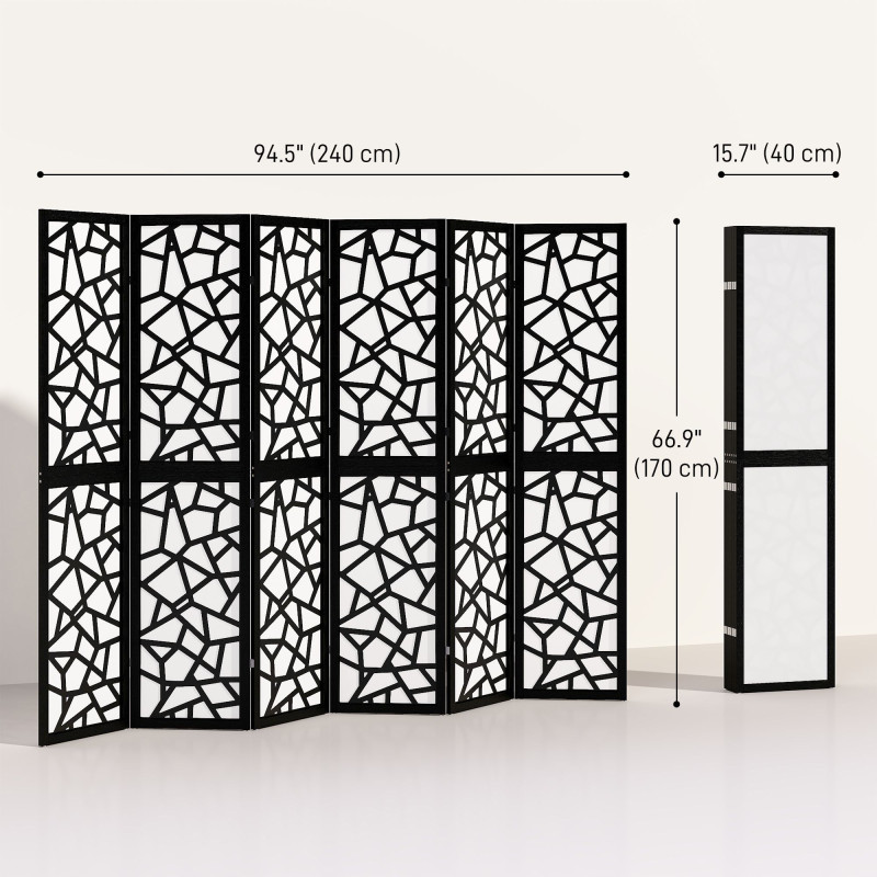 6 Panel Room Divider, 5.6 FT Lightweight Folding Privacy Screen with Geometric Pattern for Living Room, Bedroom, Black