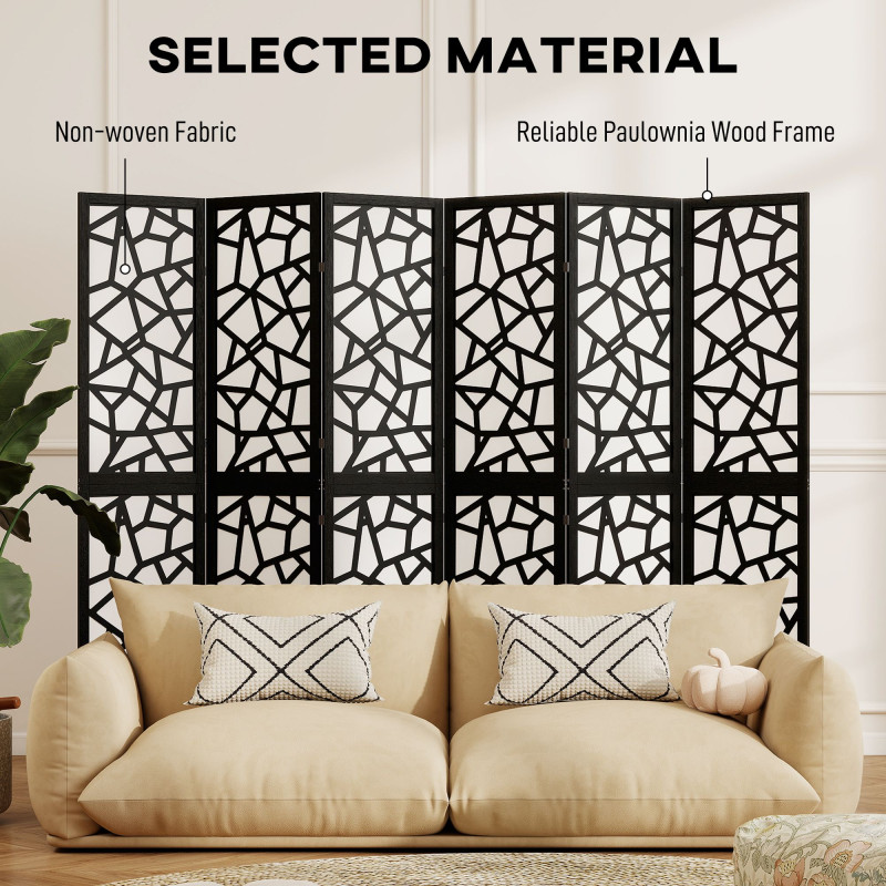 6 Panel Room Divider, 5.6 FT Lightweight Folding Privacy Screen with Geometric Pattern for Living Room, Bedroom, Black