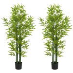 5FT Artificial Bamboo Tree, Faux Decorative Plant in Nursery Pot for Indoor Decor, Set of 2