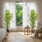 5FT Artificial Bamboo Tree, Faux Decorative Plant in Nursery Pot for Indoor Decor, Set of 2