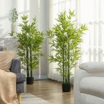 5FT Artificial Bamboo Tree, Faux Decorative Plant in Nursery Pot for Indoor Decor, Set of 2