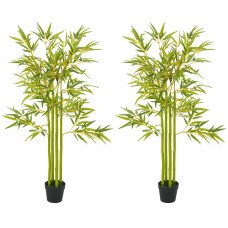 4FT Artificial Bamboo Tree Set of 2, Faux Decorative Plant in Nursery Pot for Indoor Decor