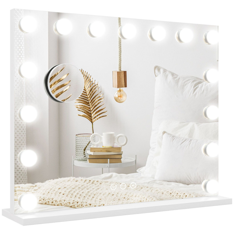 Hollywood Makeup Mirror with Lights, 3 Lighting Modes, USB Charging Port, Tabletop or Wall Mounted, White