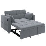 3‑in‑1 Convertible Sofa Bed, Pull Out Sleeper Sofa with USB Charging, Adjustable Backrest, Side Pockets, Dark Grey