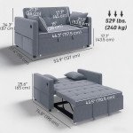 3‑in‑1 Convertible Sofa Bed, Pull Out Sleeper Sofa with USB Charging, Adjustable Backrest, Side Pockets, Dark Grey