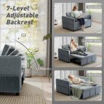 3‑in‑1 Convertible Sofa Bed, Pull Out Sleeper Sofa with USB Charging, Adjustable Backrest, Side Pockets, Dark Grey