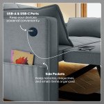 3‑in‑1 Convertible Sofa Bed, Pull Out Sleeper Sofa with USB Charging, Adjustable Backrest, Side Pockets, Dark Grey