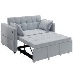 3‑in‑1 Convertible Sofa Bed, Pull Out Sleeper Sofa with USB Charging, Adjustable Backrest, Side Pockets, Light Grey