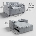 3‑in‑1 Convertible Sofa Bed, Pull Out Sleeper Sofa with USB Charging, Adjustable Backrest, Side Pockets, Light Grey