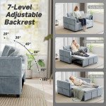 3‑in‑1 Convertible Sofa Bed, Pull Out Sleeper Sofa with USB Charging, Adjustable Backrest, Side Pockets, Light Grey