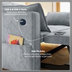 3‑in‑1 Convertible Sofa Bed, Pull Out Sleeper Sofa with USB Charging, Adjustable Backrest, Side Pockets, Light Grey