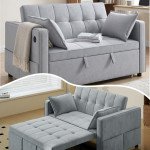 3‑in‑1 Convertible Sofa Bed, Pull Out Sleeper Sofa with USB Charging, Adjustable Backrest, Side Pockets, Light Grey