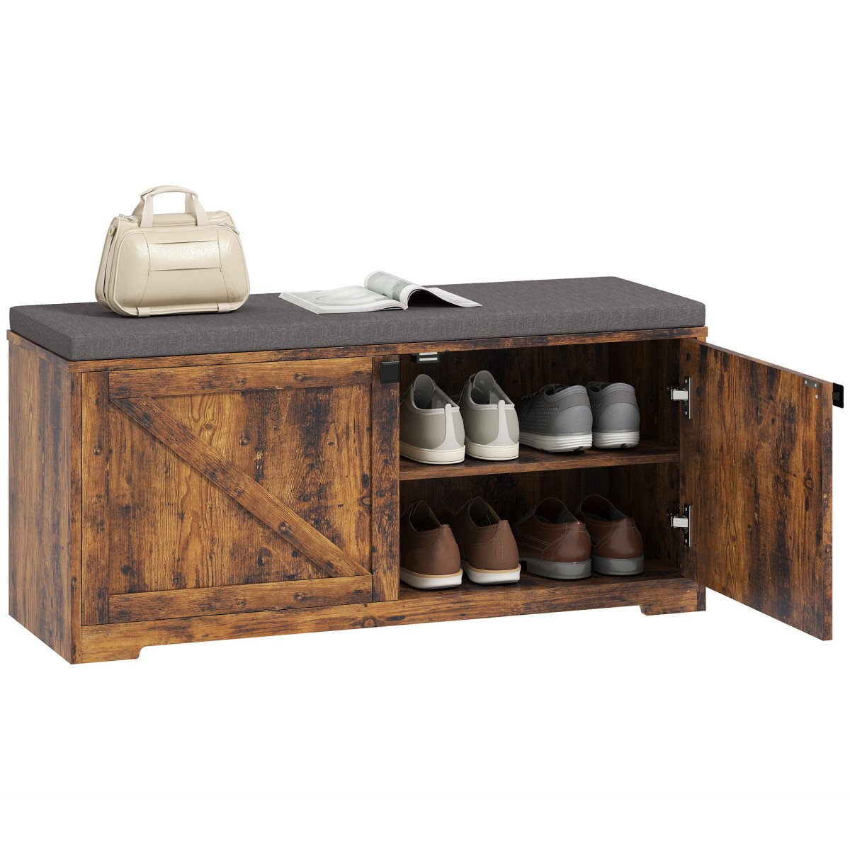 Shoe Storage Bench with Padded Seat, Entryway Bench Holds up to 352 lb, Shoe Organizer, 8 Pairs, Rustic Brown