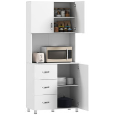 Freestanding Kitchen Buffet with Hutch Storage Organizer with 2 Door Cabinets, 3 Drawers and Open Countertop, Adjustable Shelf for Dining Room Pantry, White