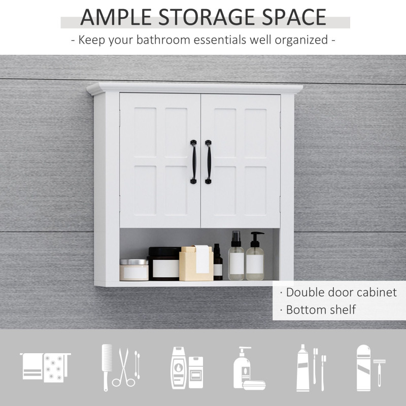 Wall Mount Bathroom Cabinet, Storage Organizer Kitchen Cupboard with 2 Doors and Adjustable Shelf White
