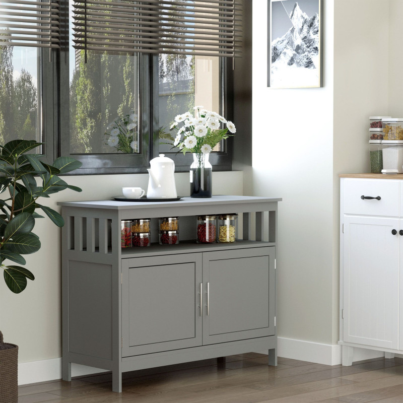 Kitchen Sideboard, Buffet Cabinet, Wooden Storage Console Table with 2-Level Cabinet and Open Shelf, Grey