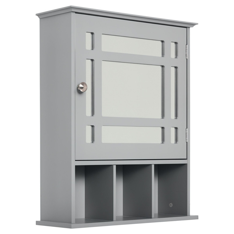 Bathroom Cabinet Wall Mount with Mirror Door 3 Shelf Organizer for Bathroom, Kitchen, Bedroom, Grey