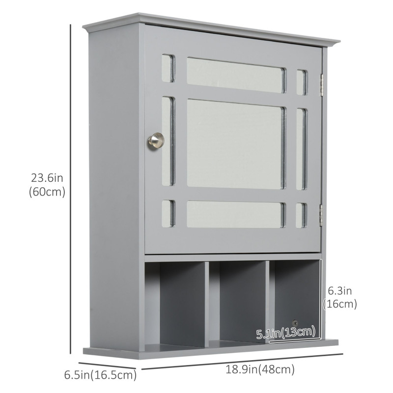 Bathroom Cabinet Wall Mount with Mirror Door 3 Shelf Organizer for Bathroom, Kitchen, Bedroom, Grey
