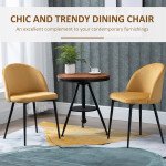 Set of 2 Mid-Back Dining Chair, Mid-Back Velvet-touch Upholstery Kitchen Chair for Living Room Dining Room, Yellow