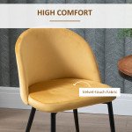 Set of 2 Mid-Back Dining Chair, Mid-Back Velvet-touch Upholstery Kitchen Chair for Living Room Dining Room, Yellow