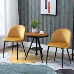 Set of 2 Mid-Back Dining Chair, Mid-Back Velvet-touch Upholstery Kitchen Chair for Living Room Dining Room, Yellow