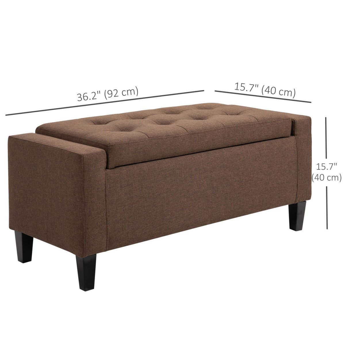 Storage Ottoman Bench, Linen Upholstered Bench with Tufted Design, Brown