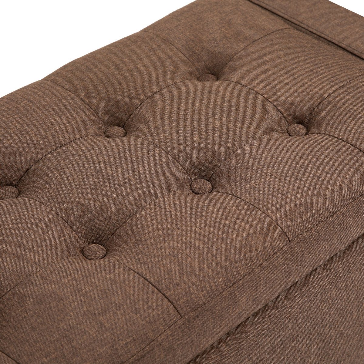 Storage Ottoman Bench, Linen Upholstered Bench with Tufted Design, Brown