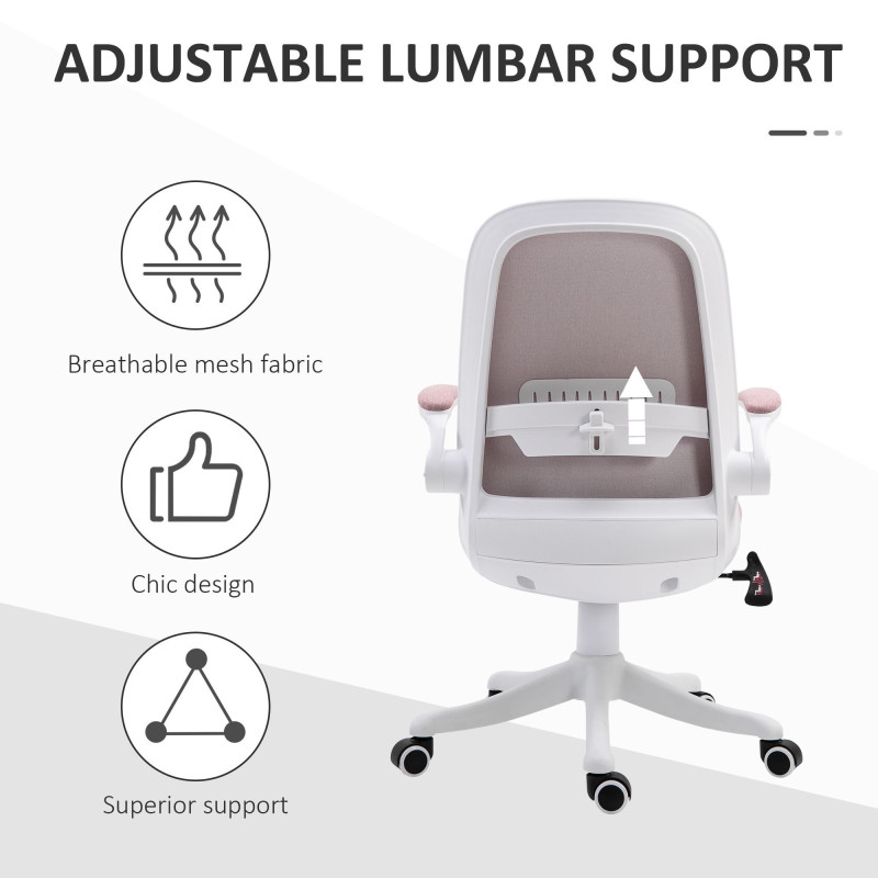 360° Swivel Office Chair Task Chair, Breathable Fabric Computer Chair with Flip-up Arms and Adjustable Height, Pink