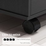 Modern Lateral Filing Cabinet, 3 Drawer File Cabinet for Letter and A4 Size Documents, Mobile, Printer Stand with Open Shelves, Rolling Wheels, Black
