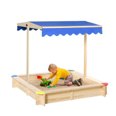 Kids Wooden Sandbox with Cover, Play Sand Station for Children Outdoor Sand box, with Seats, for Backyard, Beach, 47