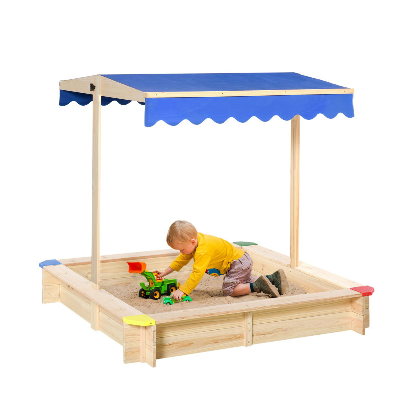 Kids Wooden Sandbox with Cover, Play Sand Station for Children Outdoor Sand box, with Seats, for Backyard, Beach, 47
