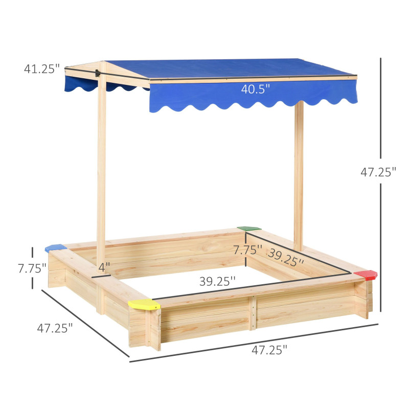 Kids Wooden Sandbox with Cover, Play Sand Station for Children Outdoor Sand box, with Seats, for Backyard, Beach, 47