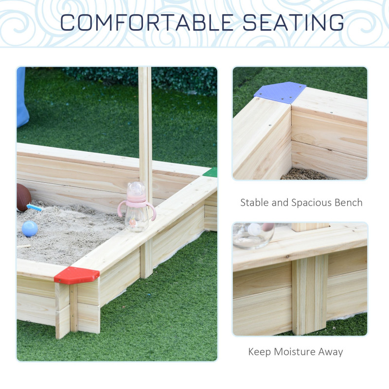 Kids Wooden Sandbox with Cover, Play Sand Station for Children Outdoor Sand box, with Seats, for Backyard, Beach, 47