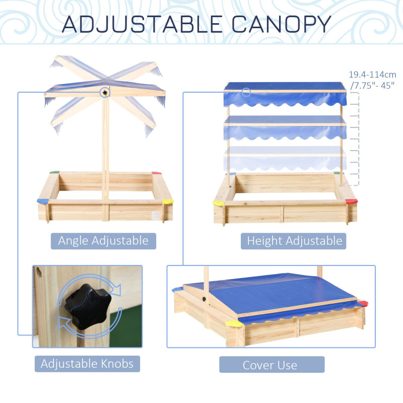 Kids Wooden Sandbox with Cover, Play Sand Station for Children Outdoor Sand box, with Seats, for Backyard, Beach, 47