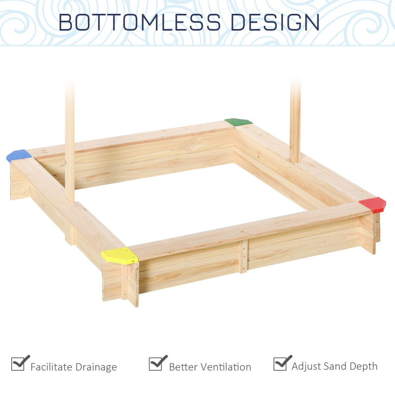 Kids Wooden Sandbox with Cover, Play Sand Station for Children Outdoor Sand box, with Seats, for Backyard, Beach, 47