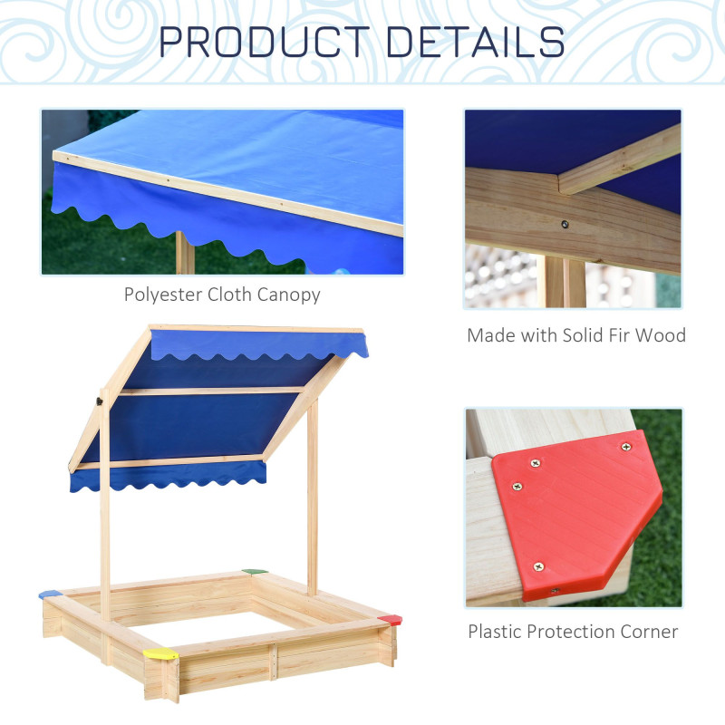 Kids Wooden Sandbox with Cover, Play Sand Station for Children Outdoor Sand box, with Seats, for Backyard, Beach, 47