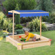 Kids Wooden Sandbox with Cover, Play Sand Station for Children Outdoor Sand box, with Seats, for Backyard, Beach, 47